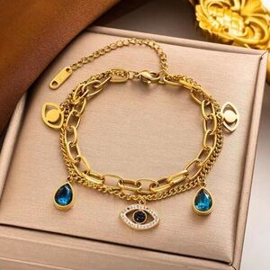 18K Gold Plated Evil Eye Bracelet with Blue Accents
